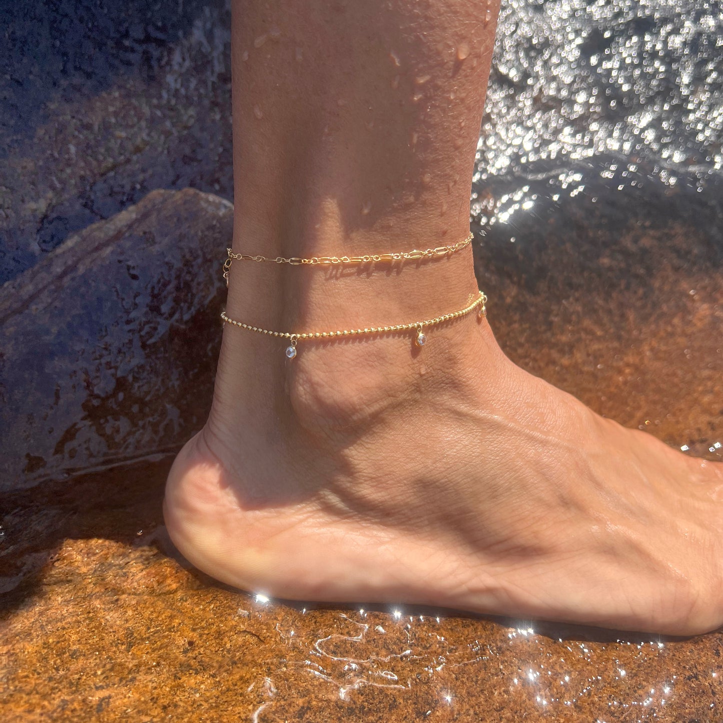 Beaded Crystal Drop Anklet