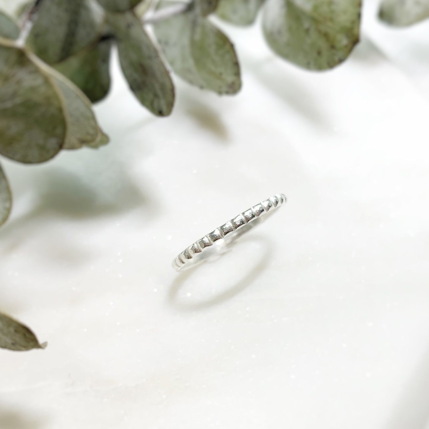 silver square beaded stacking ring 
