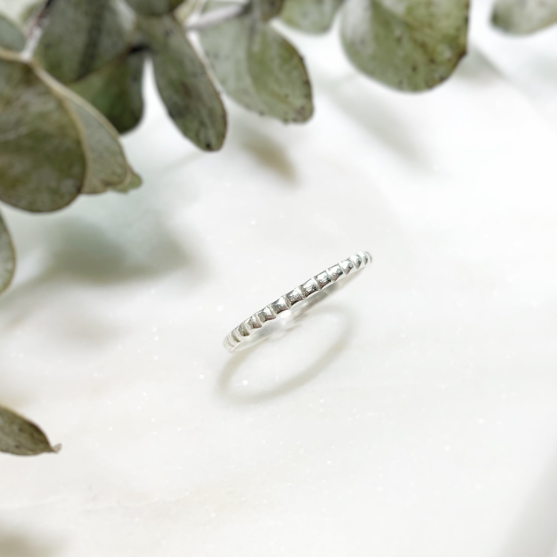 silver square beaded stacking ring 