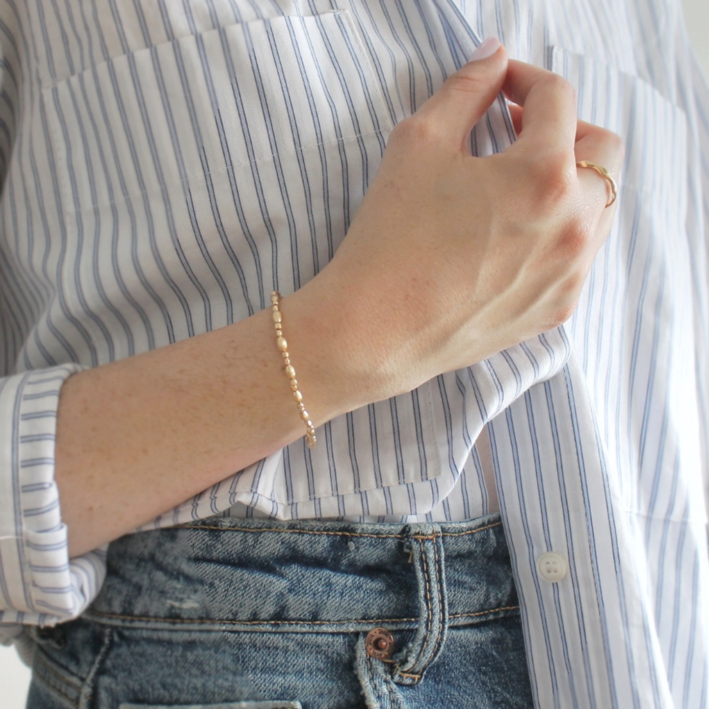 Corrugated Gold Beaded Bracelet