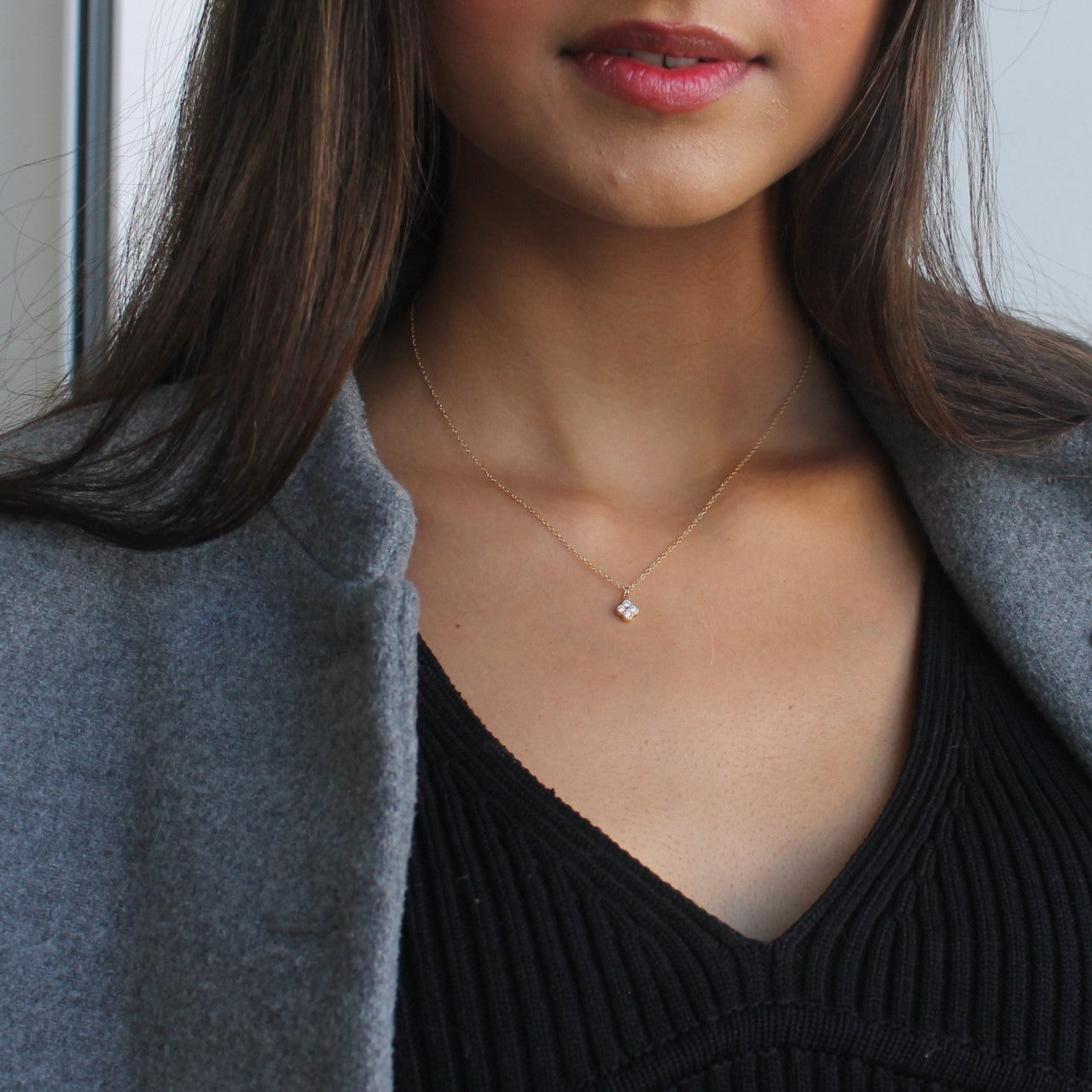 Crystal Clover Drop Necklace