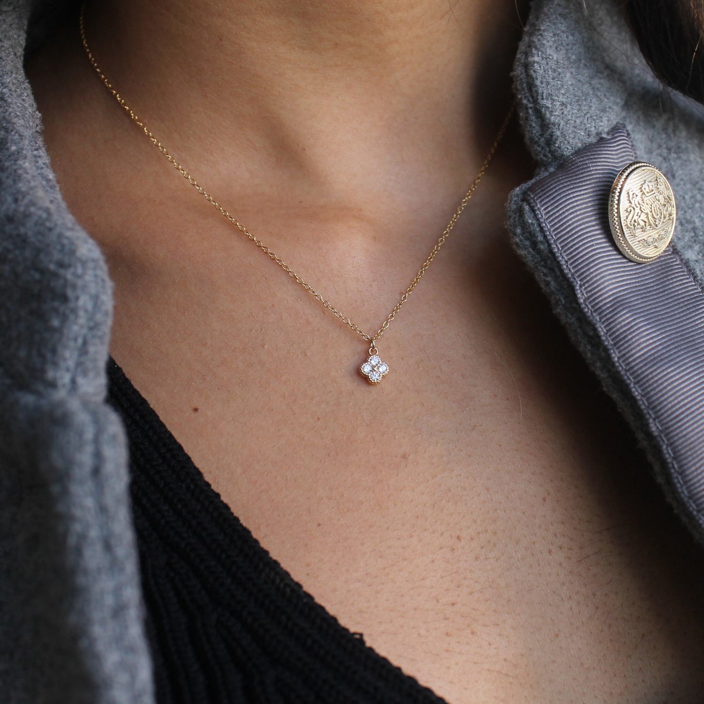 Crystal Clover Drop Necklace