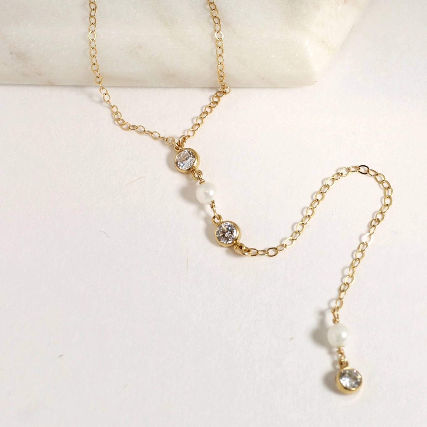 Crystal and Pearl Lariat Necklace