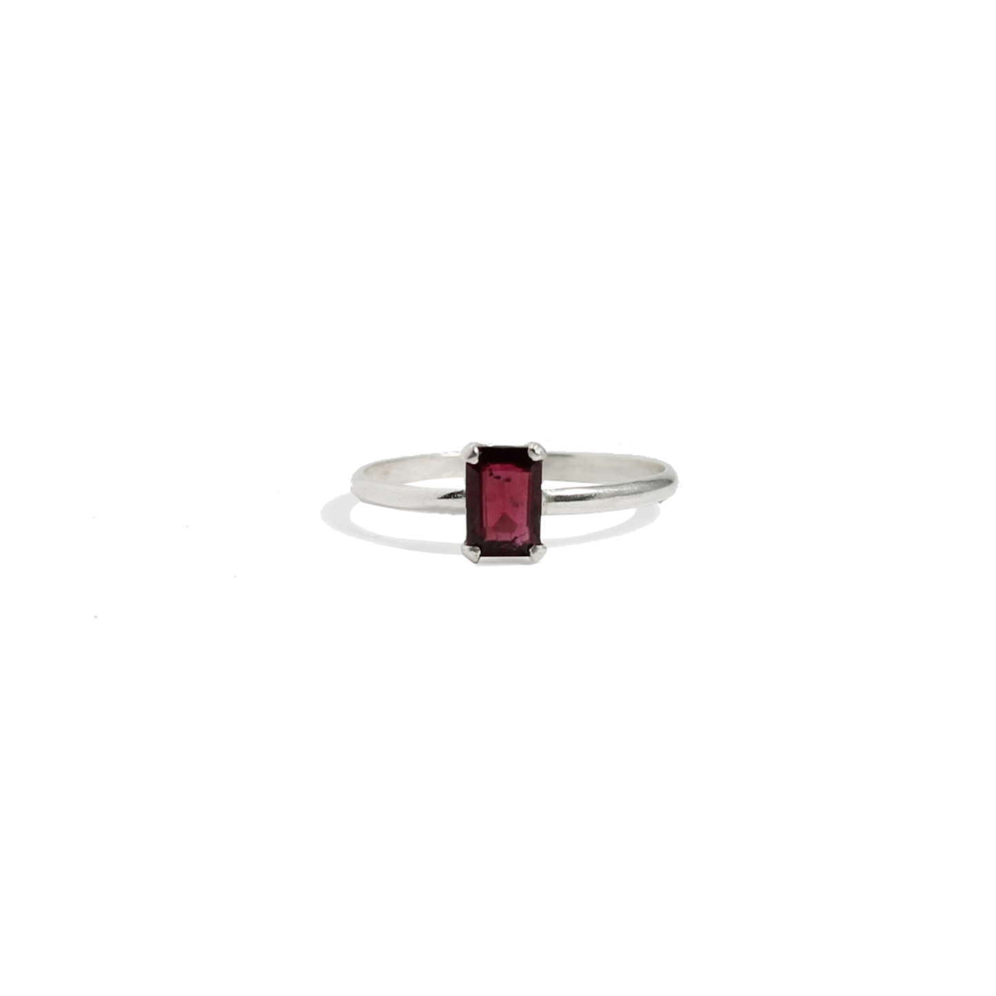 Garnet Solitaire Silver Ring