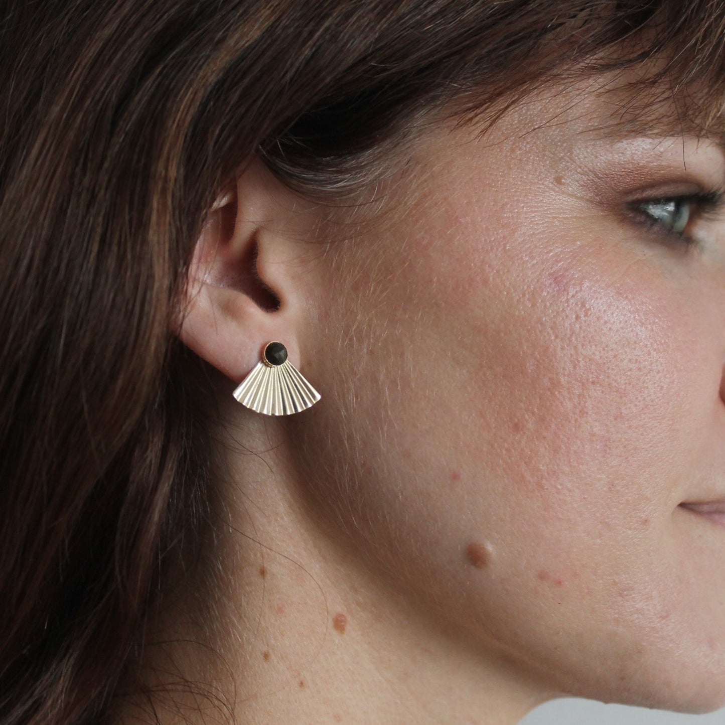 Golden Obsidian Fan Earrings