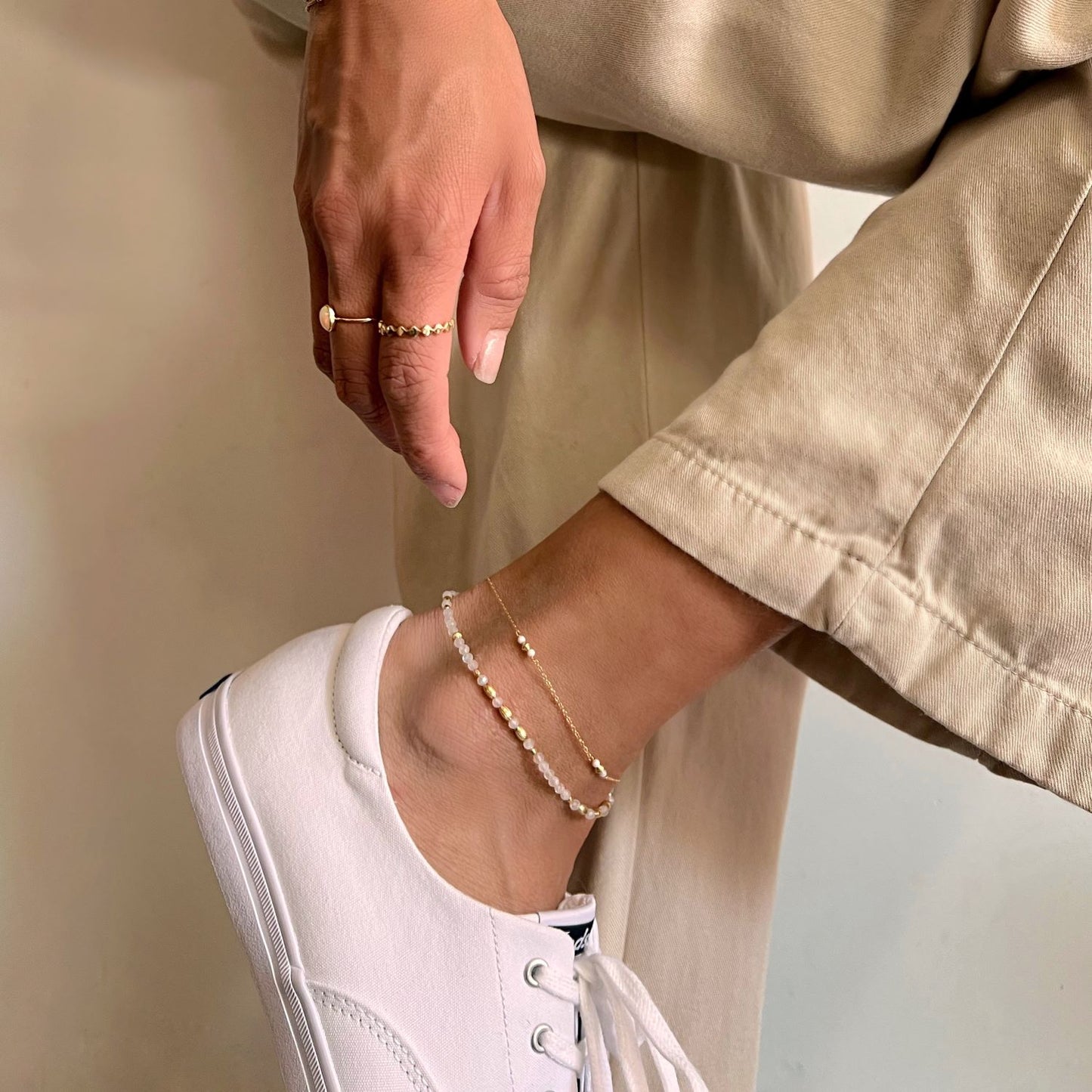 Moonstone Beaded Anklet