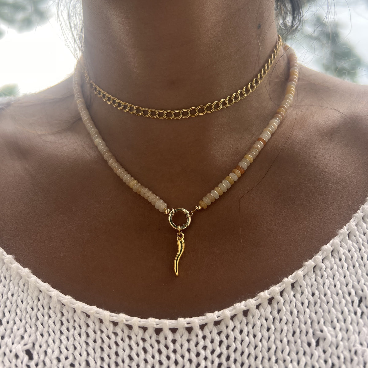 Peach Aventurine Charm Necklace