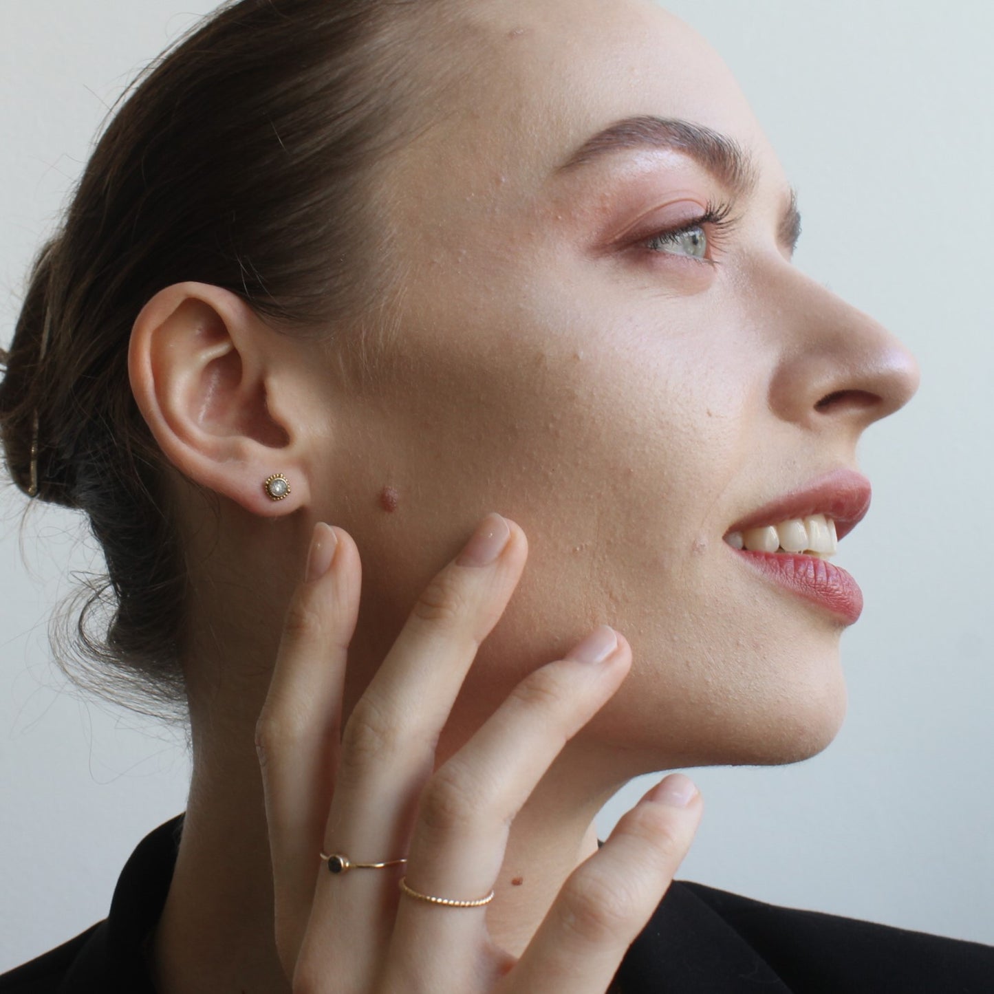 14KT Salt and Pepper Diamond Halo Studs