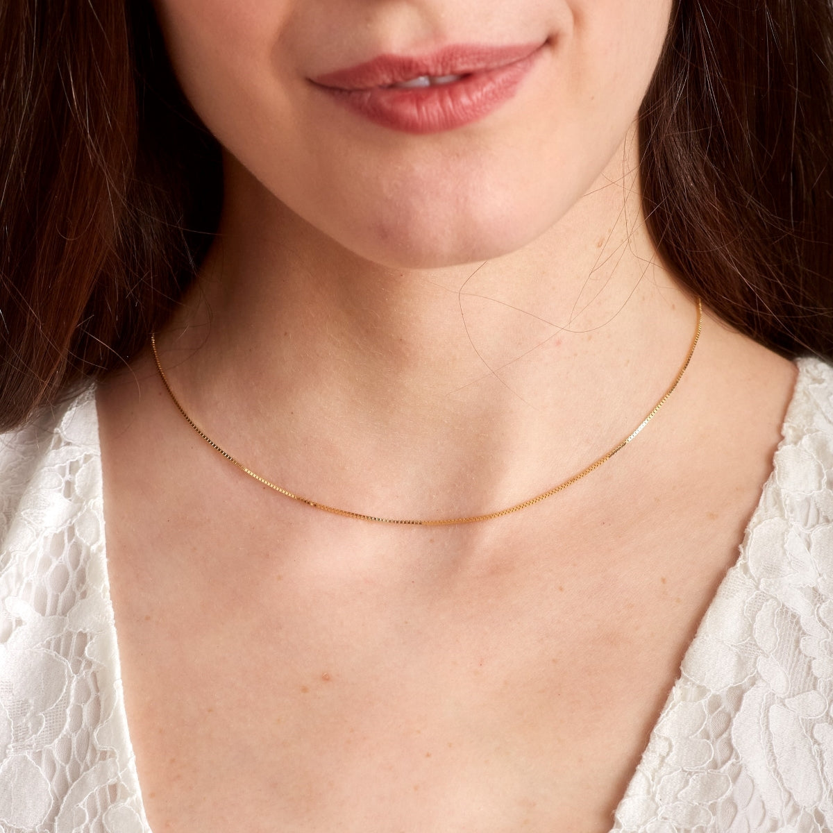 14KT Gold Short Box Chain Necklace