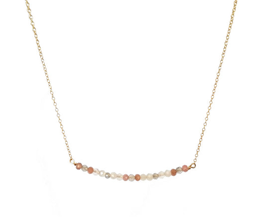  Pink and White Moonstone Goddess Gold Necklace