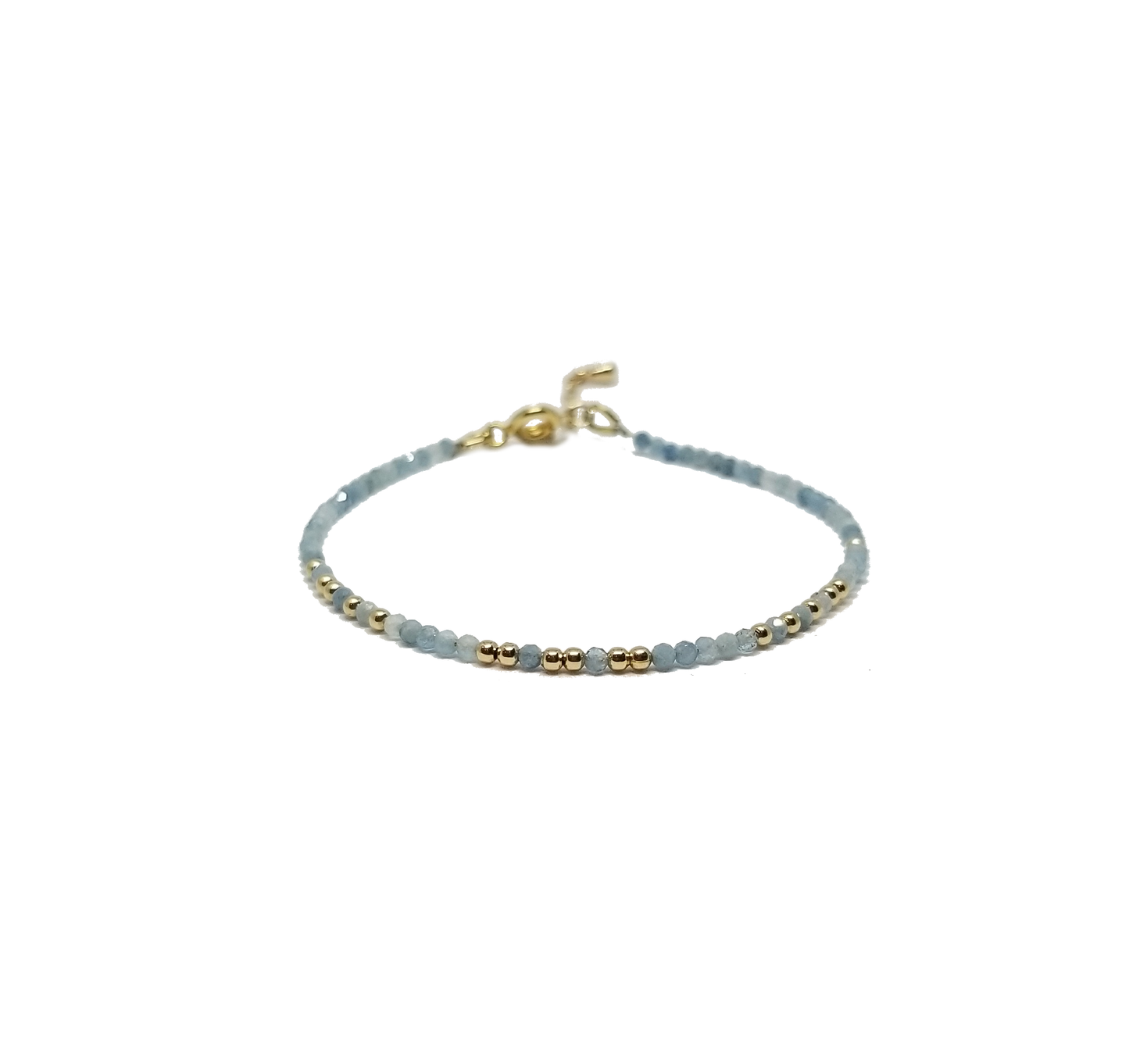 Aquamarine and gold morse code beaded bracelet