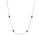 gold necklace with pink tourmaline, sapphire, turquoise and amethyst birthsones 