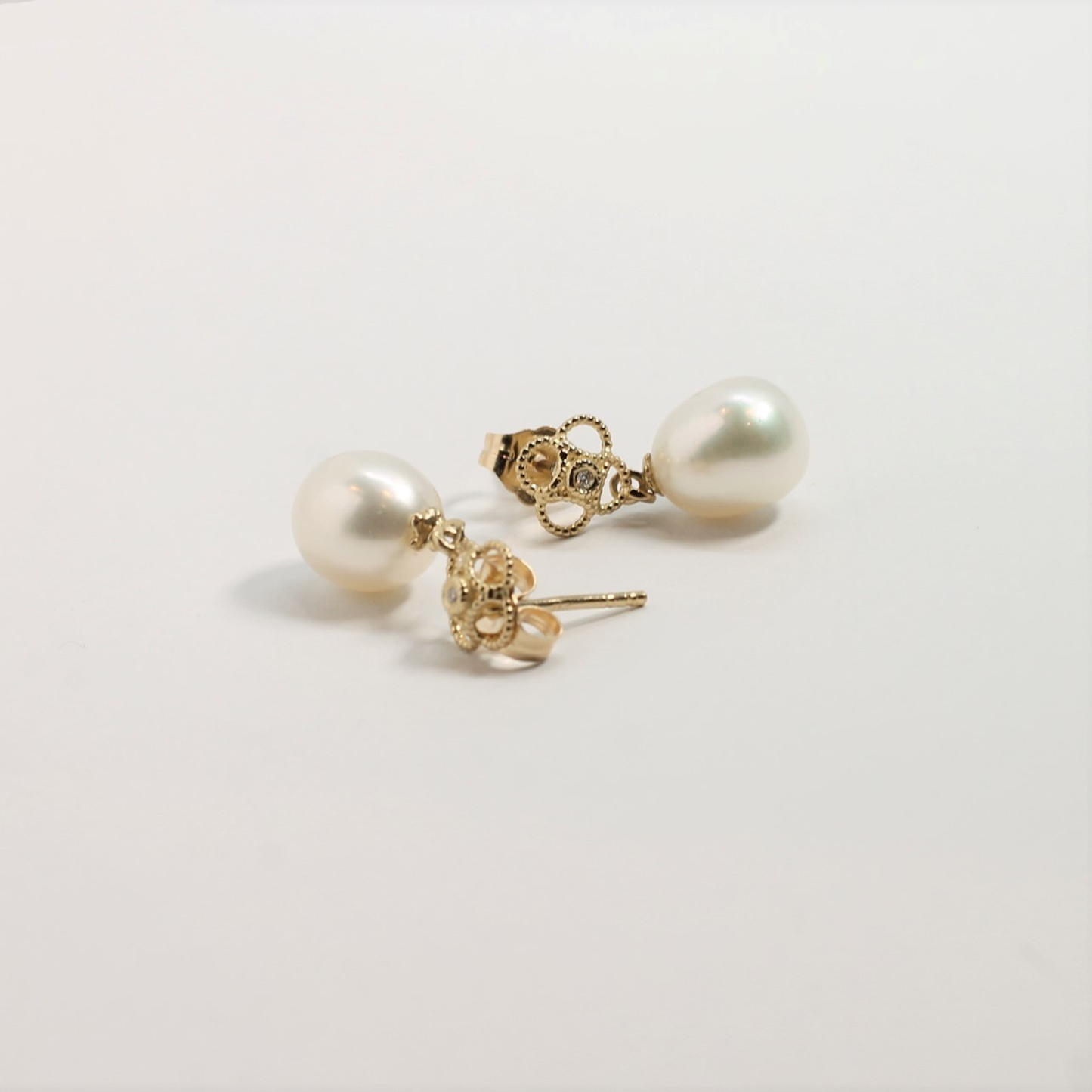 Filigree Pearl and Diamond Drop Earrings