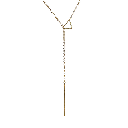Gold filled long bar lariat necklace