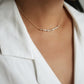 model wearing the  Pink and White Moonstone Goddess Necklace