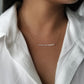 model wearing herkimer quartz bar necklace