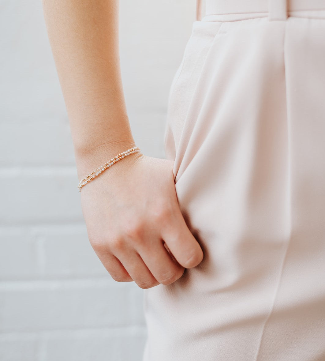 champagne zircon morse code beaded bracelets