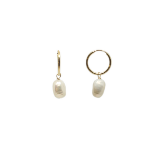 Baroque pearl small gold hoop earrings