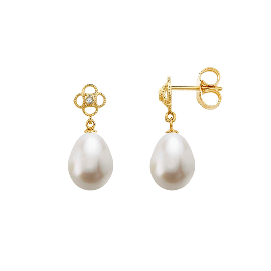 Filigree Pearl and Diamond Drop Earrings