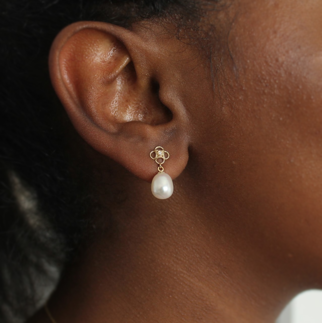 Filigree Pearl and Diamond Drop Earrings