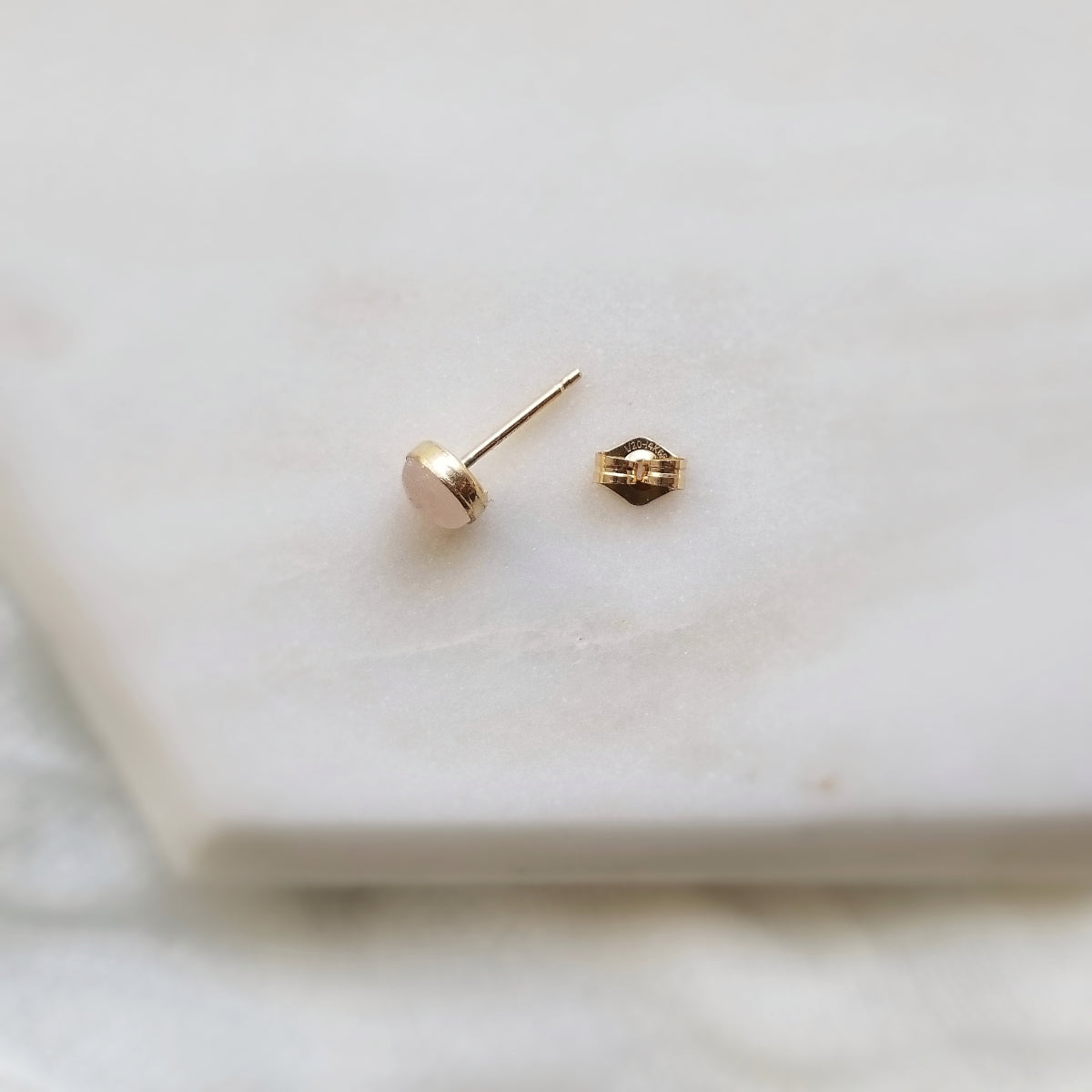 gold rose quartz stud earring
