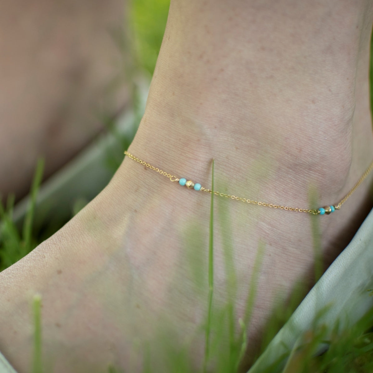 turquoise beaded gold anklet 