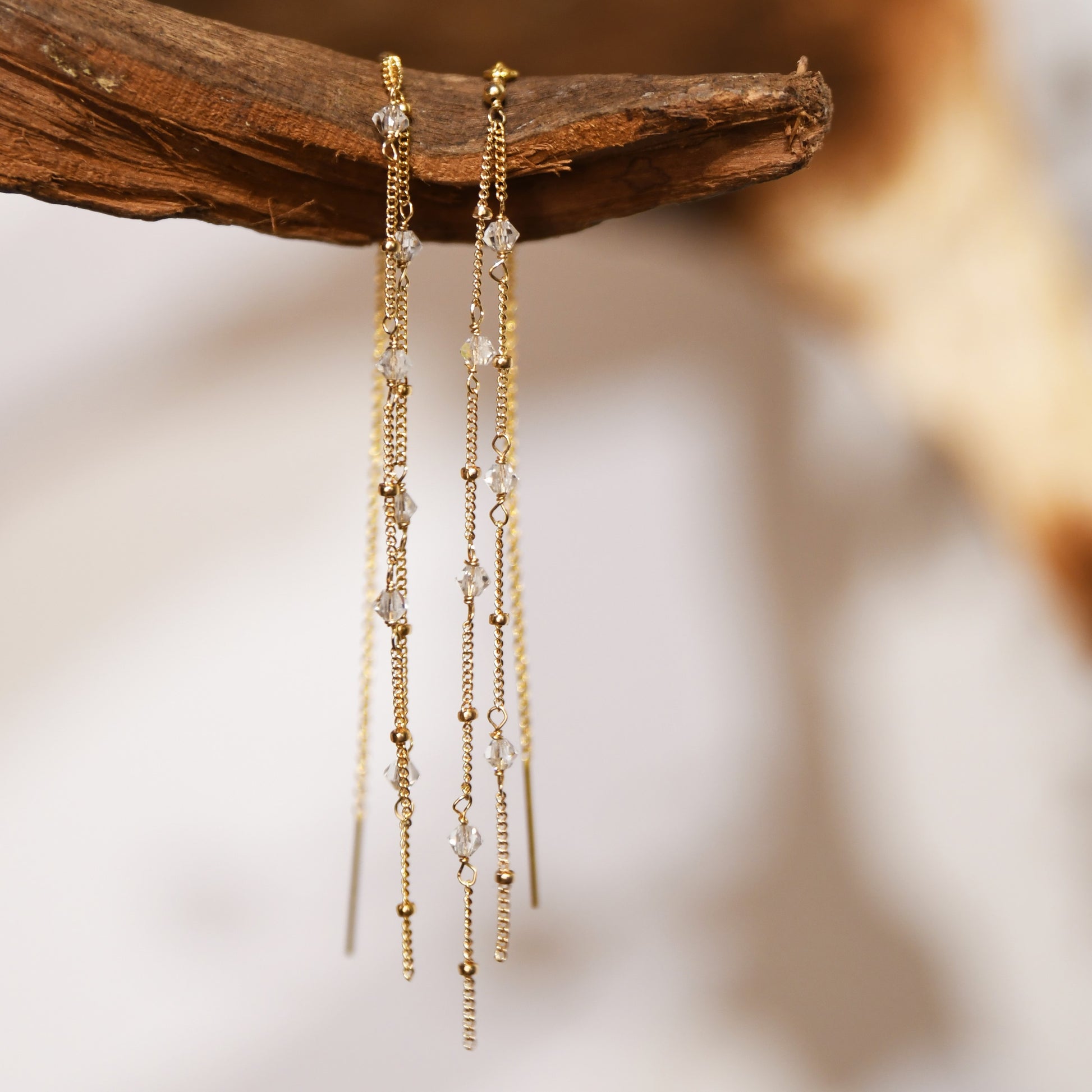 gold filled swarovski crystal threader earrings
